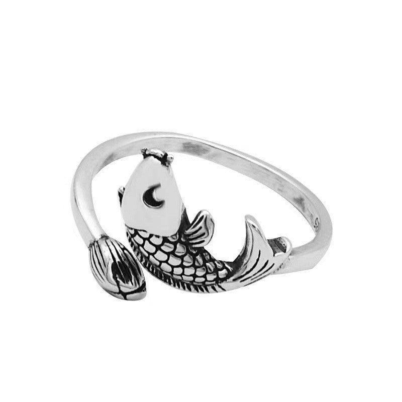 Enamel Color Auspicious Gradient Lucky Koi Chinese Ring