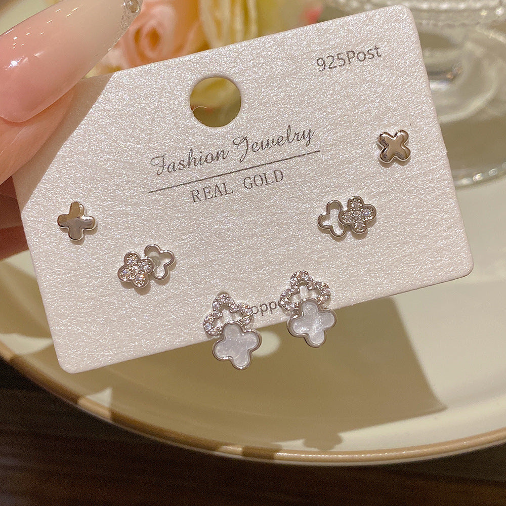 Women's Needle One Card Three Pairs Earings Small Delicate Summer High-grade Stud Earrings