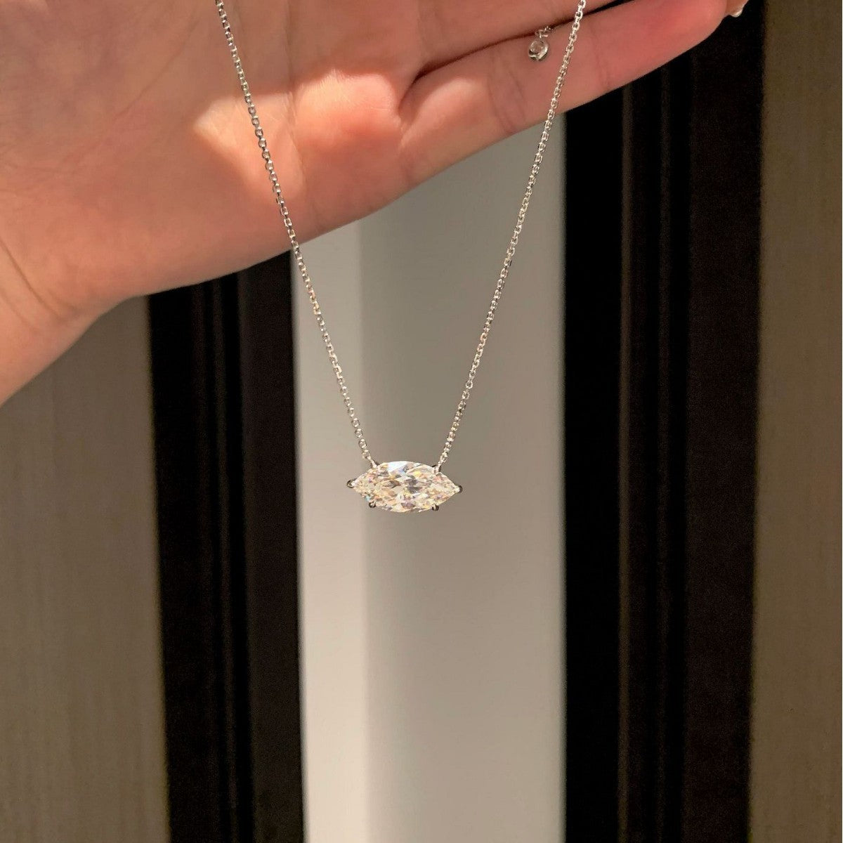 Women's Eye Diamond Sterling Sier For 2 Karat Horizontal Push-pull Adjustable Necklaces