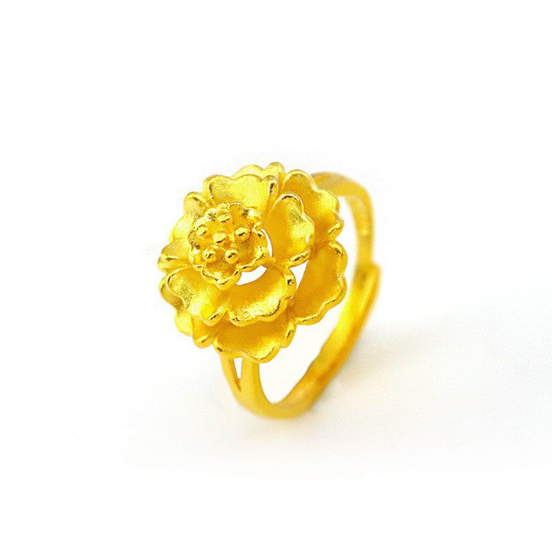 Women's Flower Simulated Vietnam Alluvial Gold Bridal Wedding Rings