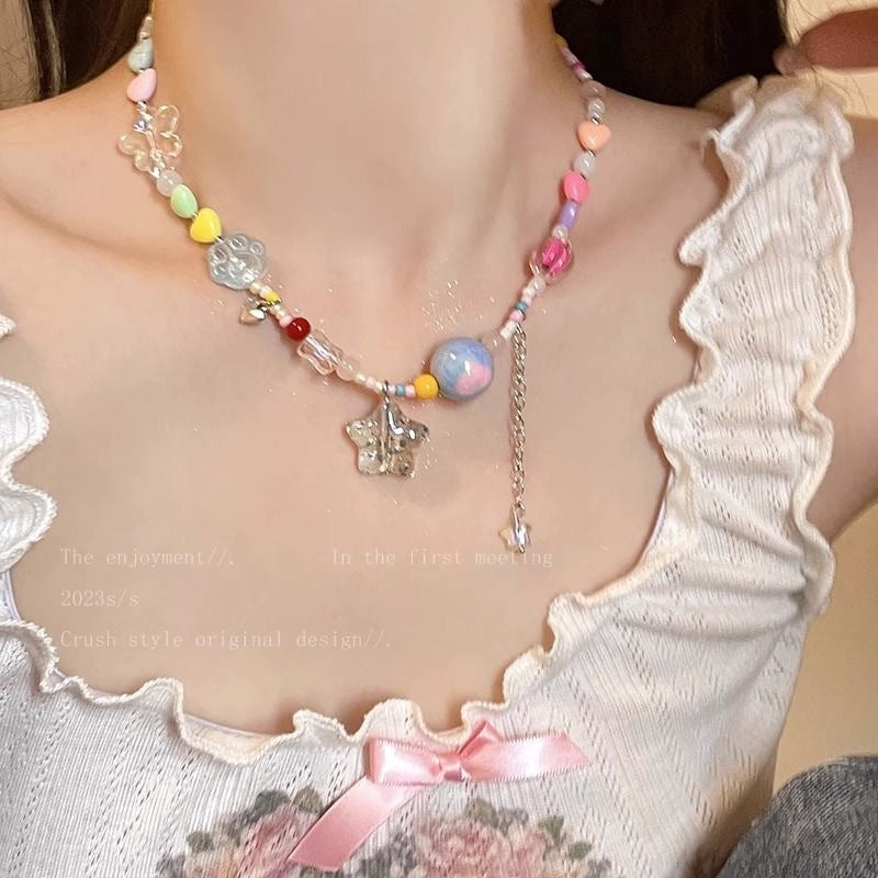 Meteor Colorful Beaded Female Niche Design Sweet Cool Hot Clavicle Necklace