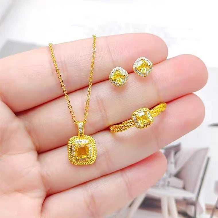 Small Sugar Cube Yellow Diamond Ear Suit Necklaces