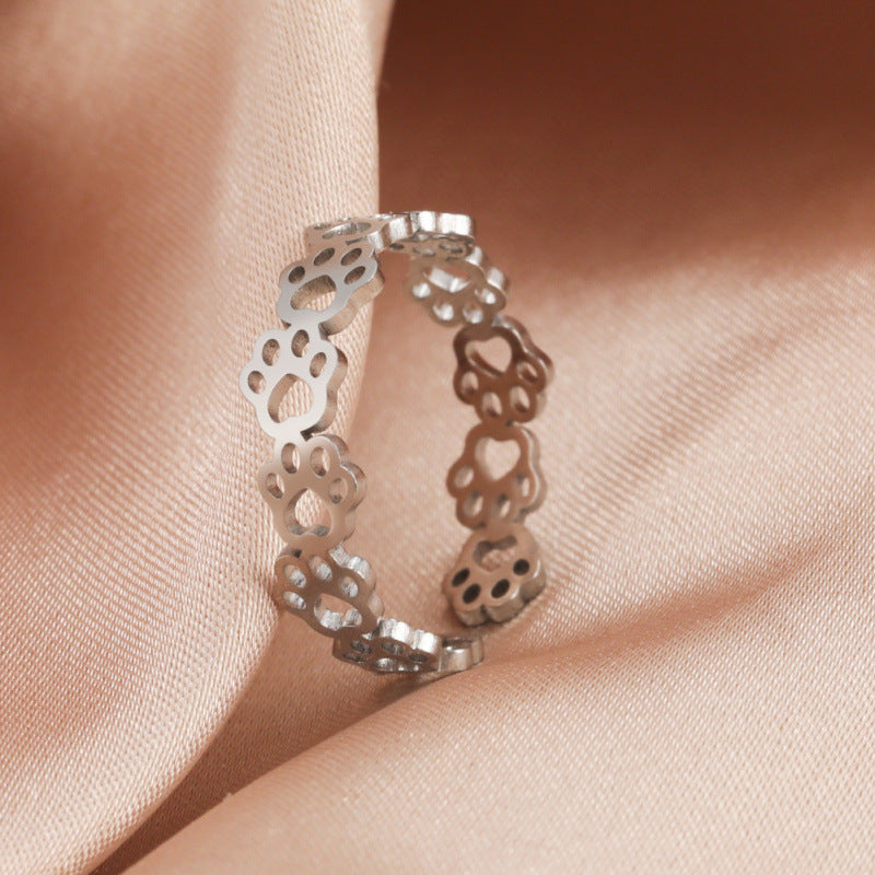 Fashion Cut Stainless Steel Black Cut-out Cat Claw Rings