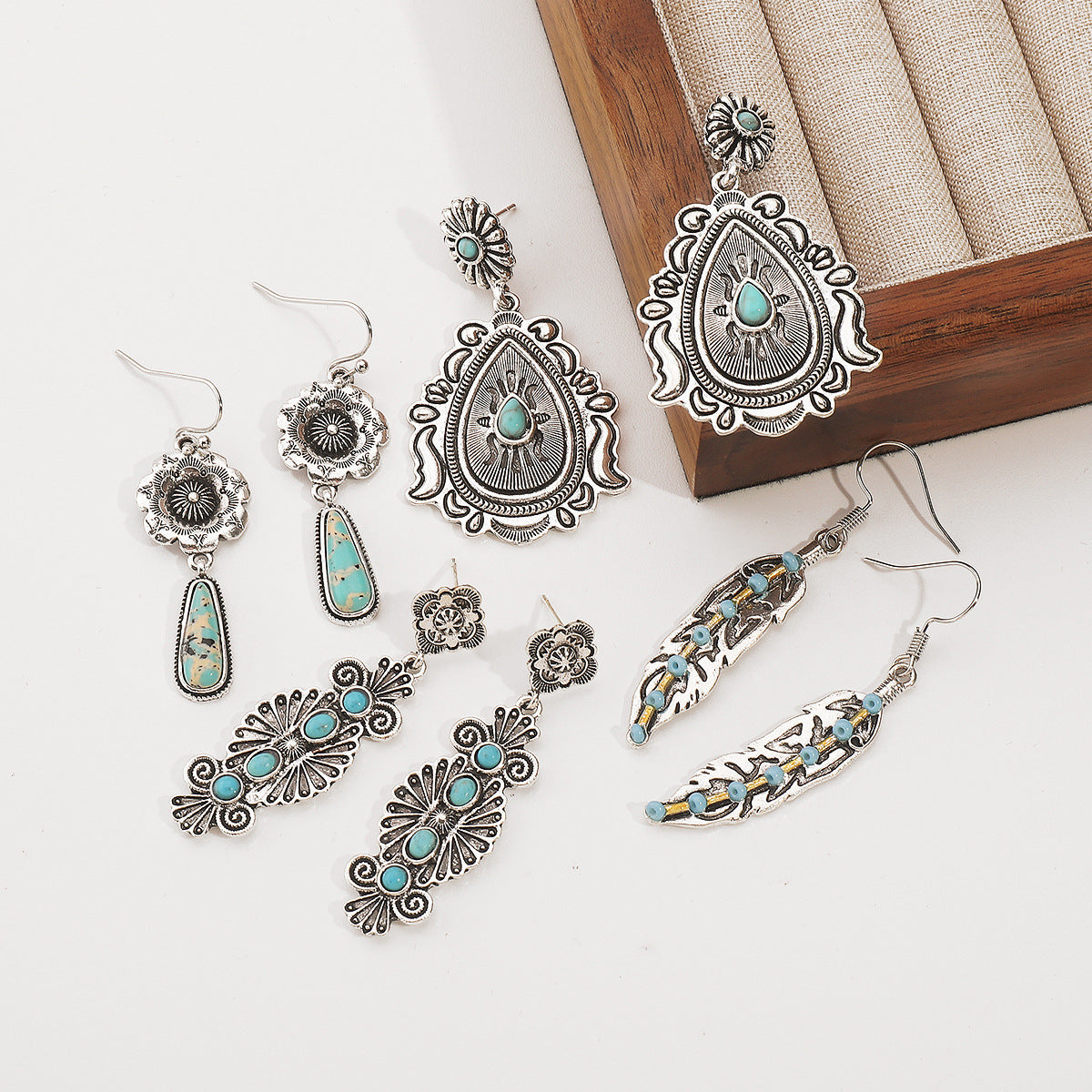 Artistic Carved Antique Sier Bohemian Ethnic Style Earrings