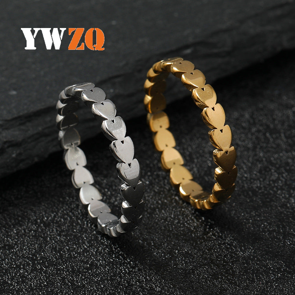 Steel Simple Cut Solid Love Heart-shaped Rings