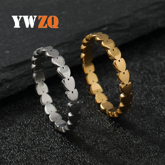 Steel Simple Cut Solid Love Heart-shaped Rings