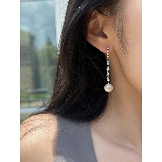 Sterling Sier Zircon Long Pearl Light Luxury Minority Earrings