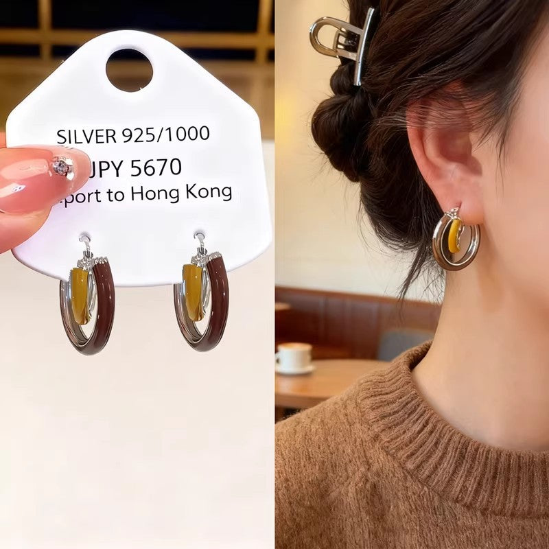 Fashionable Double Layer Hollow Zircon Circle Ear Buckle