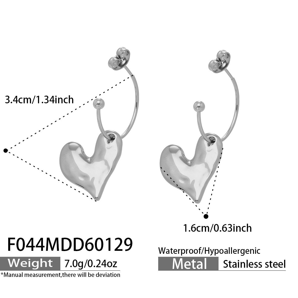 Stainless Steel Heart-shaped Eardrops Matte Fashionable Exquisite Elegant Unique Earrings