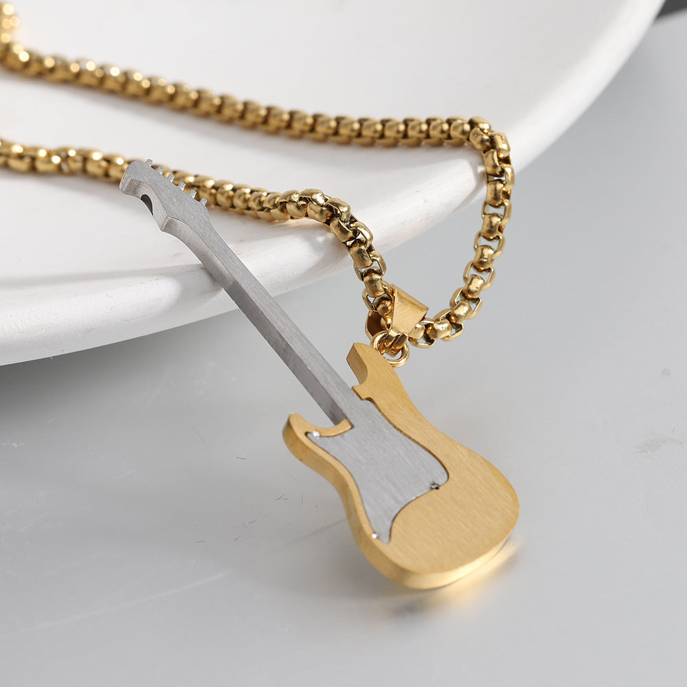 Personality Fashion Stainless Steel Guitar Street Necklaces