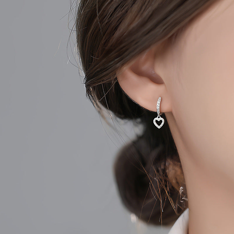 Women's Heart Zircon Full Diamond Clip Light Luxury Eardrops Ear Buckle