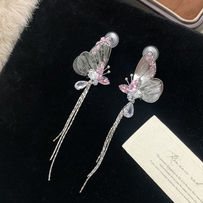 French Retro Hollow Tassel Light Luxury Luminous Sense Three-dimensional Wings Earrings