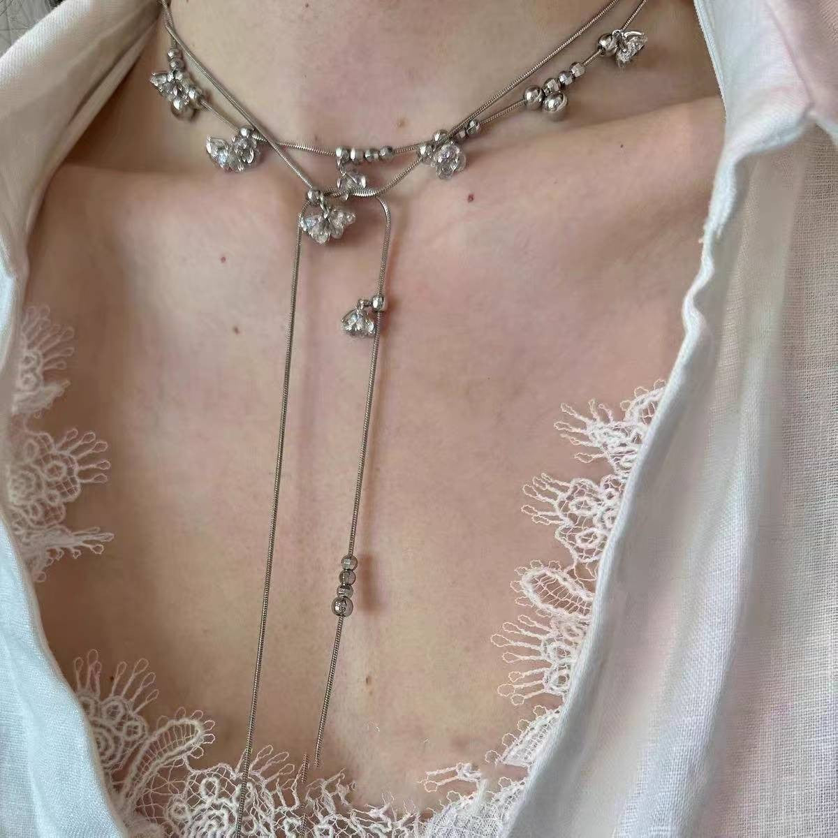 Beads Tassel Double Layer Spacer Twin Fine Advanced Necklace
