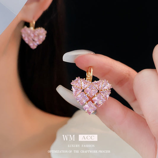 Women's Zircon Love Ear Clip Fashionable Temperamental Light Luxury Earrings