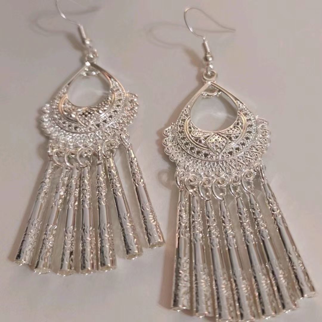 Sier Miao Bohemian Long Leaves Tassel Minority Tourist Attractions Earrings