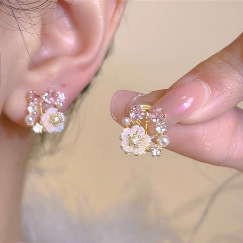 Court Retro Imitation Glaze Color Diamond Stud Earrings
