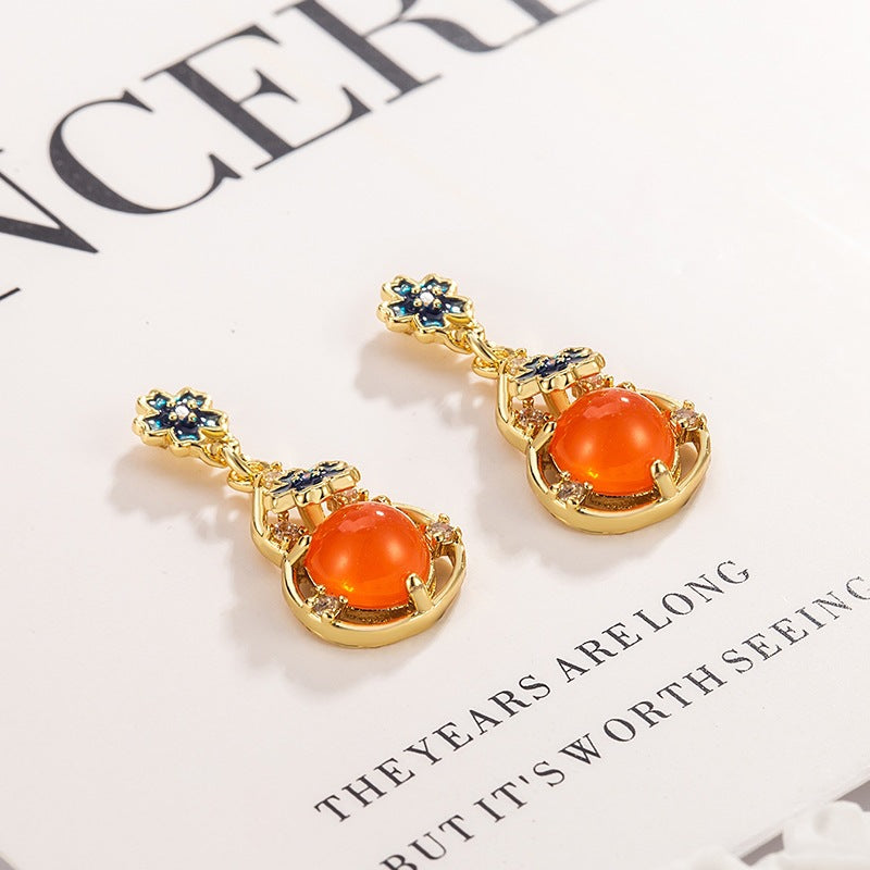 National Imitation Red Agate Gourd Female High Stud Earrings