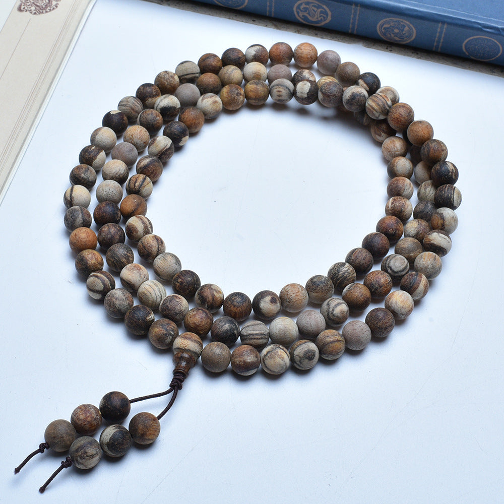 Wooden Prayer Beads Rosary Log String Flower Leather Bracelet