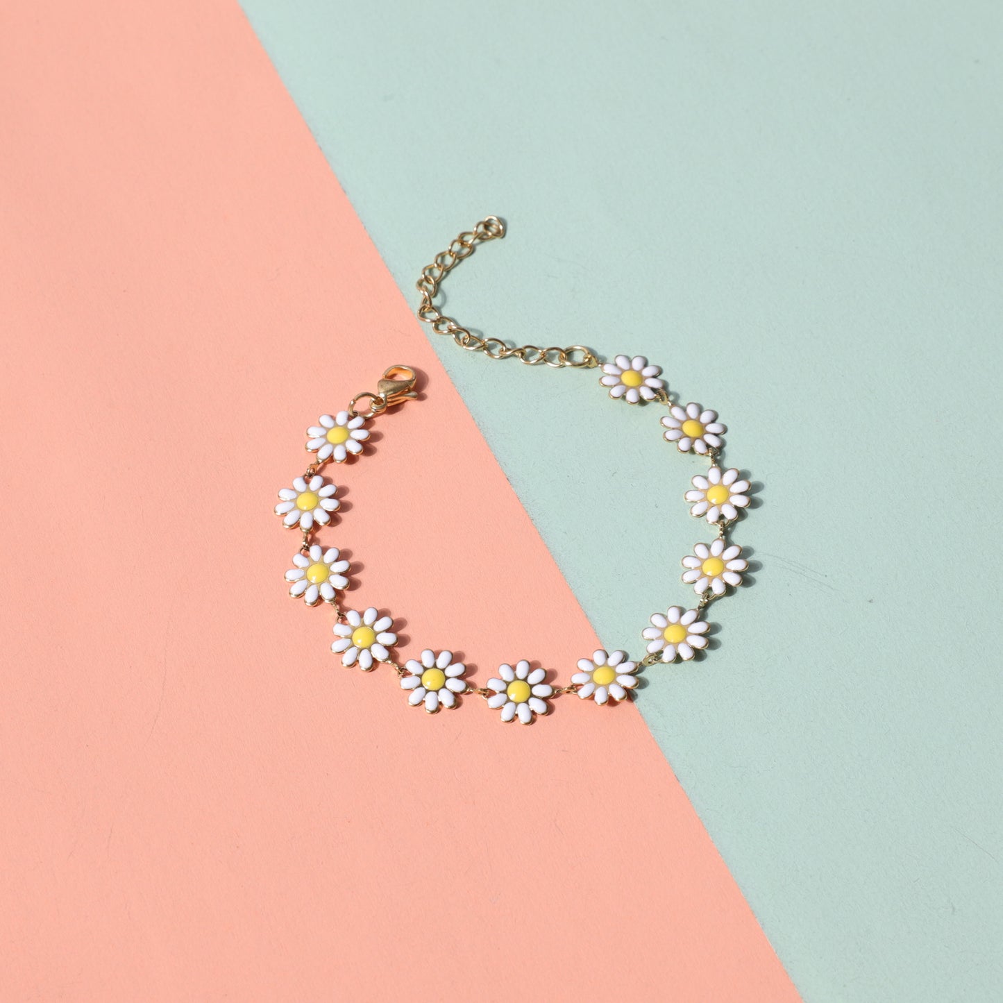 Sunflower Gold Daisy Oil Dripping Stainless Steel Adjustable Girlish Style Bracelet