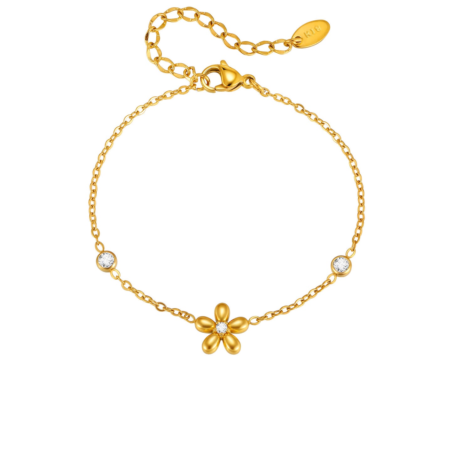 Women's Stainless Steel Zircon Flower Gold Simple Bracelet