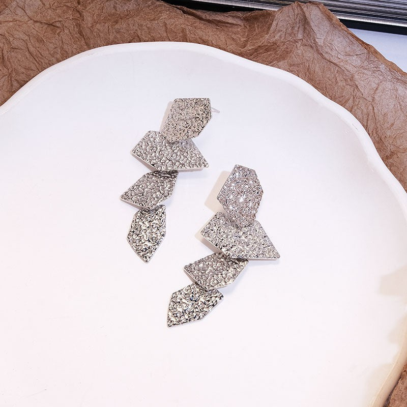 Women's Fashion Design Metal Glossy Surface Folding Ear Stud Earrings
