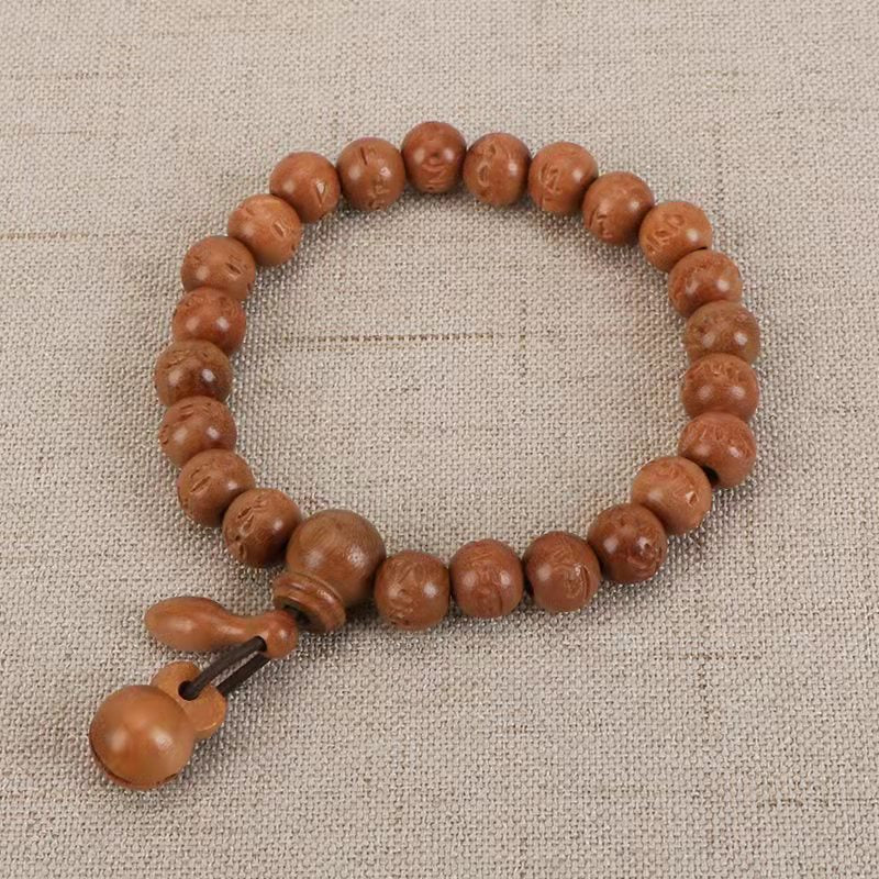 Peach Wood Mantra Buddha Beads Proverbs Bracelet