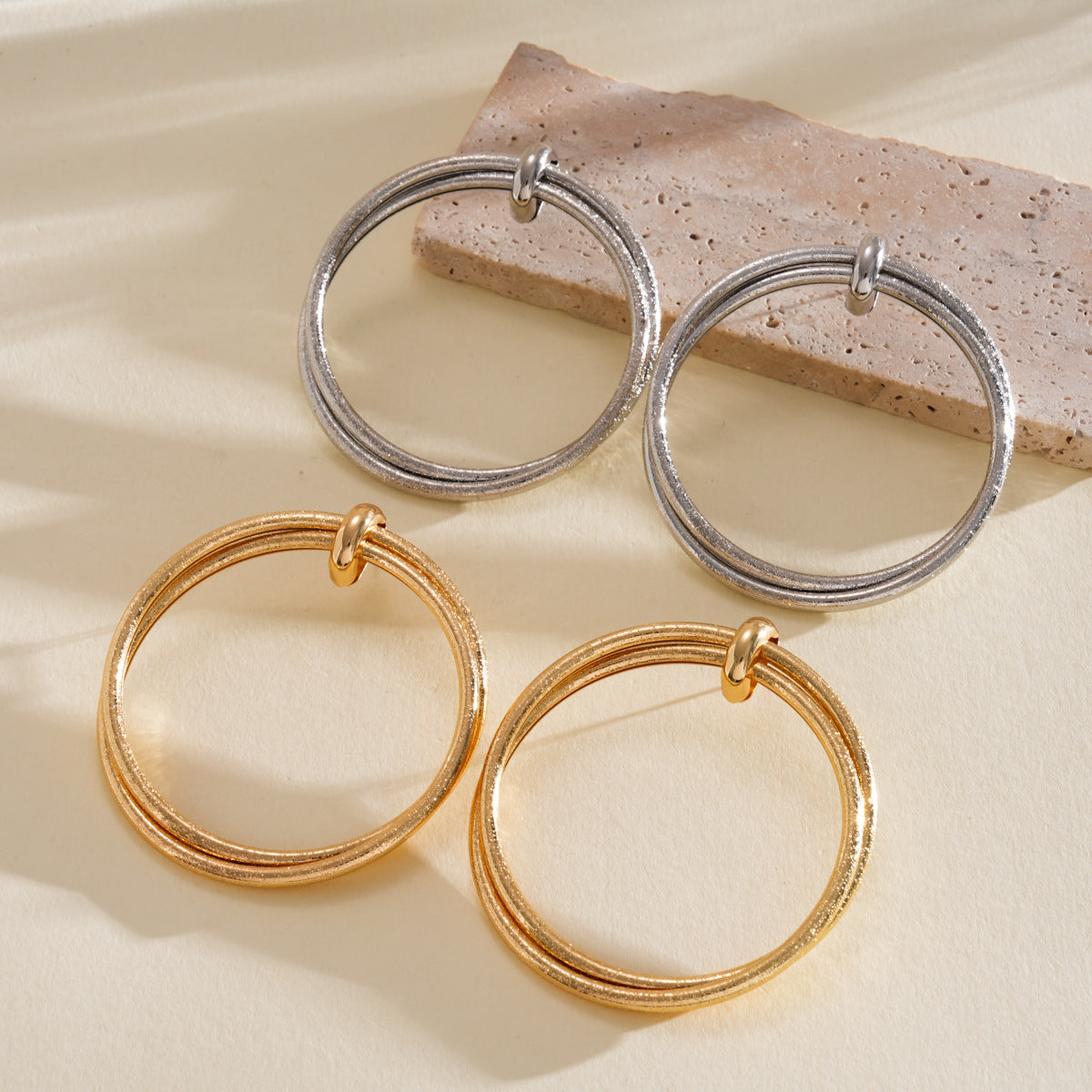Pleated Round Cross Sier Simplicity Exaggeration Earrings