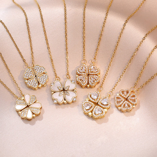 With Hearts Four-leaf Flower Love Deformation Design Necklaces