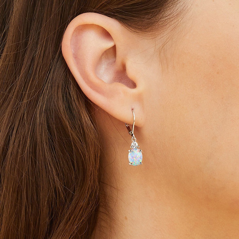 Opal Oval Big Diamond Ear Drops Personalized Earrings