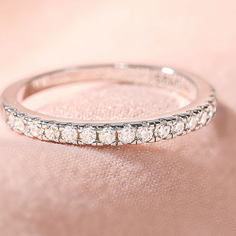 Sterling Sier Flash Inlaid Row Diamond In Rings