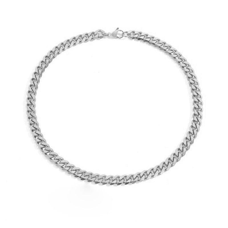 Women's & Men's Cuban Link Chain Stainless Steel Street Sweater Gold Necklaces