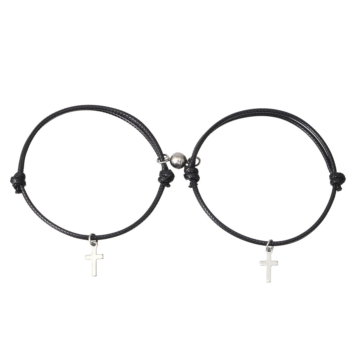 Women's & Men's Cross Shelf Round Magnet Wax Rope Couple Pair Bracelets