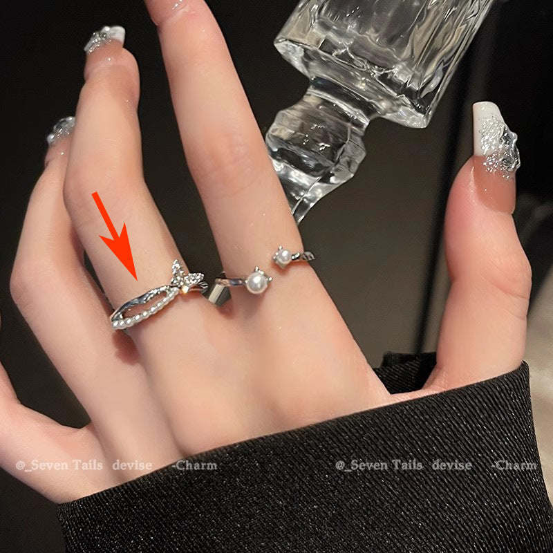 Pearl Zircon Butterfly Female Niche High-grade Light Luxury Couple Temperament Ring