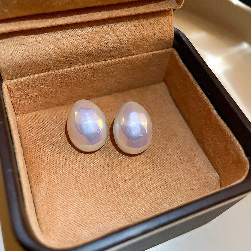 Women's Sier Needle Pearl Round Niche Elegant Earrings