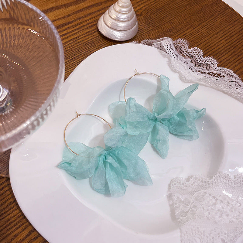 Women's Indie Pop Style Pink Lace Flower Summer High Sense Sweet Earrings