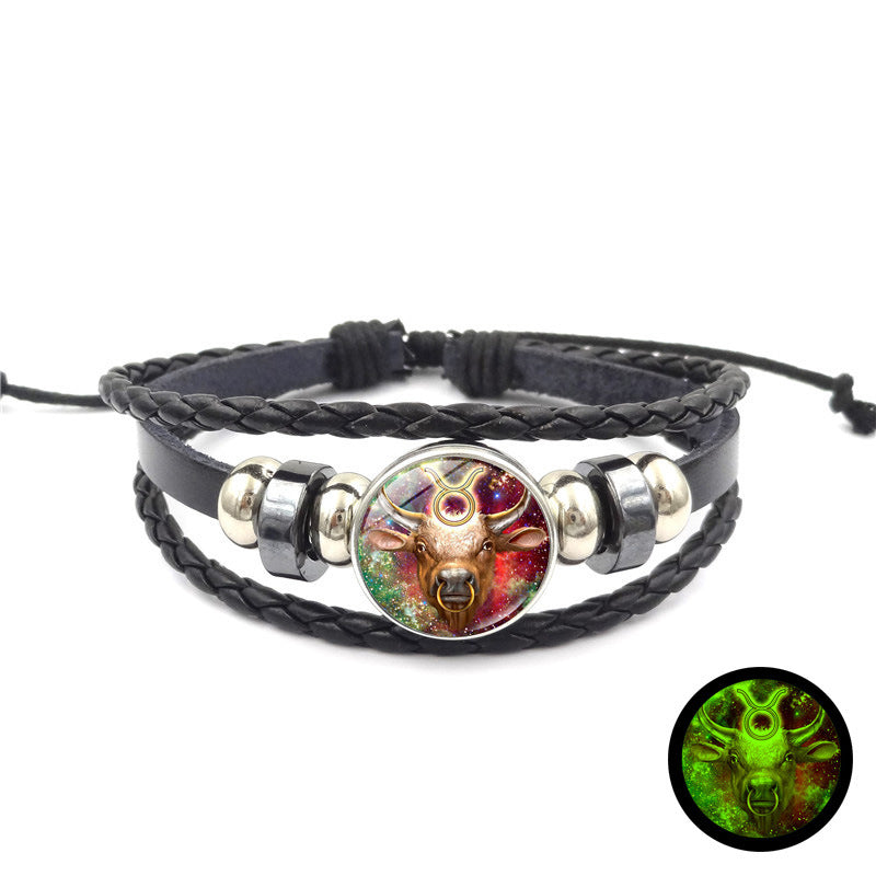 Time Stone Leather Woven Unisex Retro Punk Beaded Bracelets