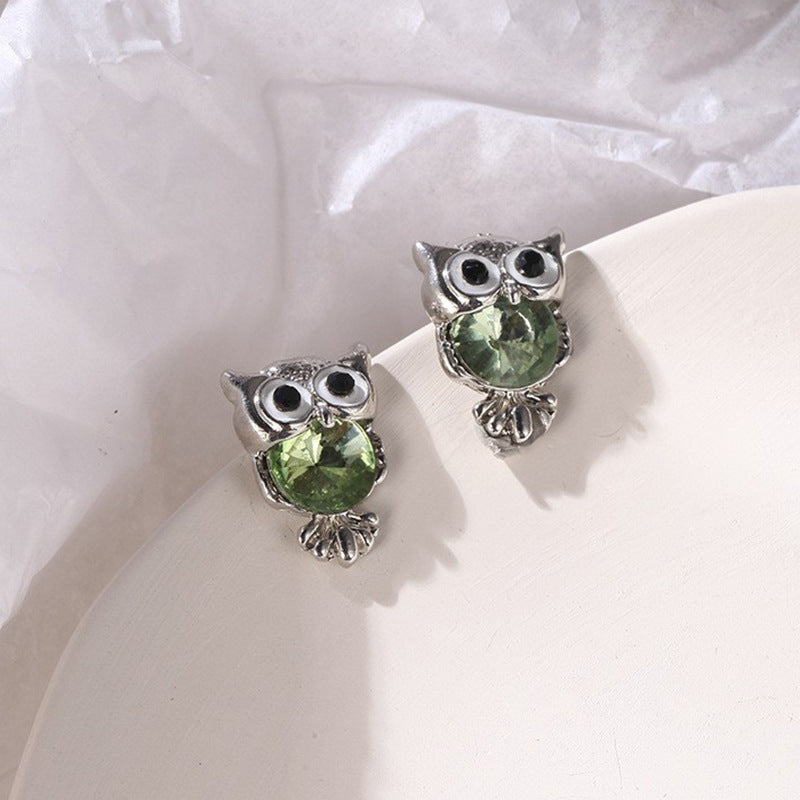 Owl Zircon Personality Simple Retro Frosty Earrings