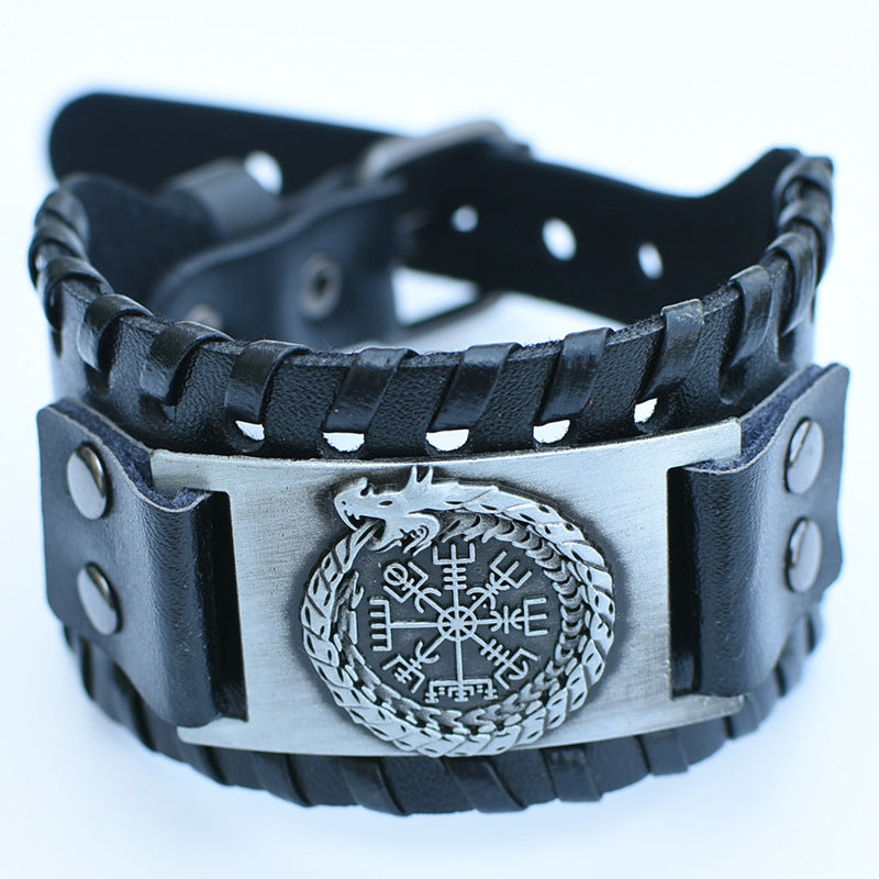 Men's Retro Viking Totem Leather Wolf Head Bear Claw Gossip Lucky Bracelet