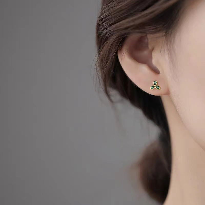 Small Clover Emerald Fairy French Entry Earrings