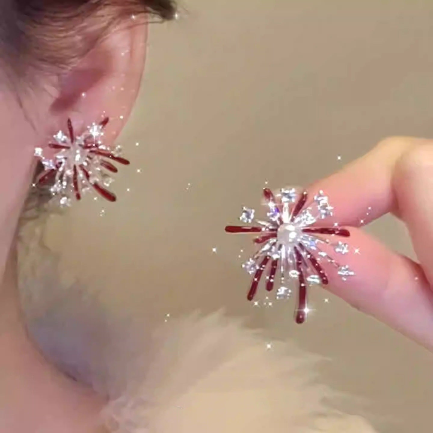Red Fireworks Burst Fashionable Daily Commuter Earrings