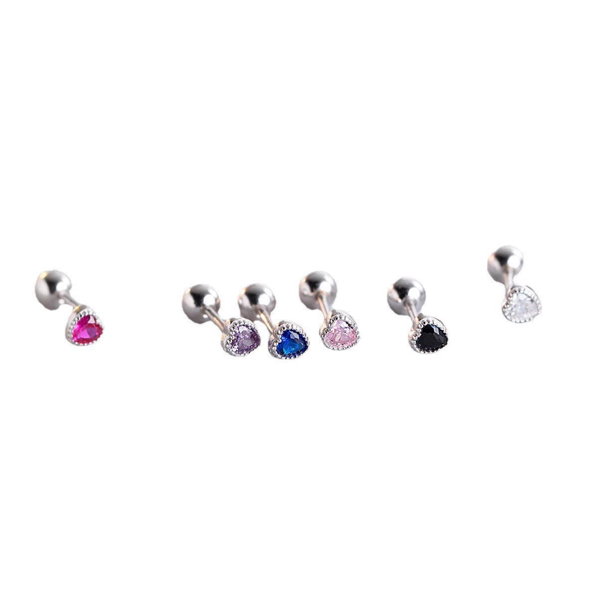 Women's Sterling Sier Screw Tightening Buckle Colorful Crystals Love Ear Bone Stud Earrings