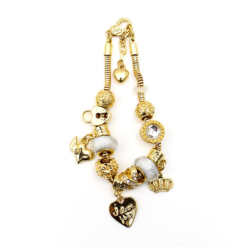 Crystal Heart-shaped Glass Bead Temperament Trend Alloy Bracelet
