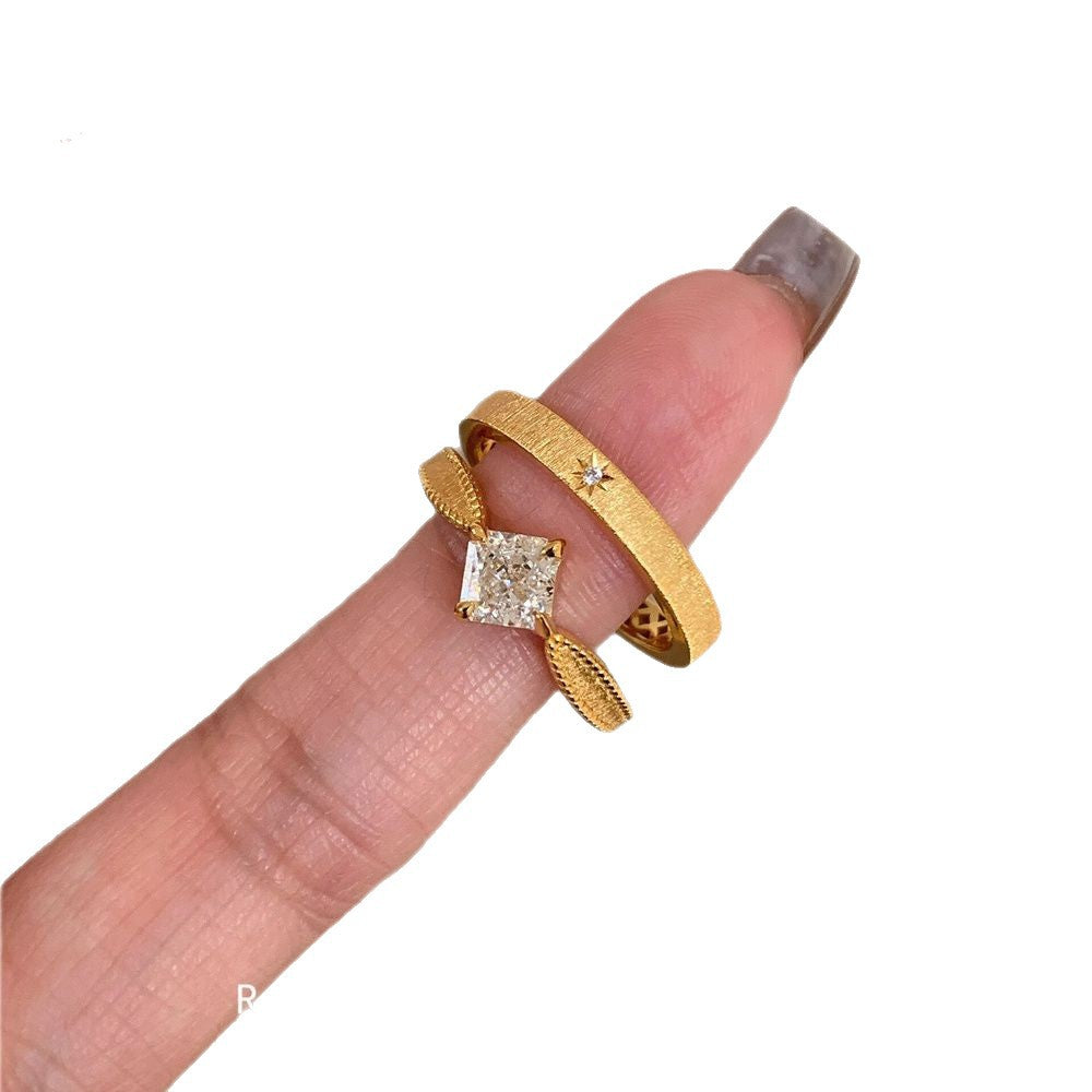 Brushed Small Square Rhinestone Female Design High-grade Light Luxury Zircon Rings