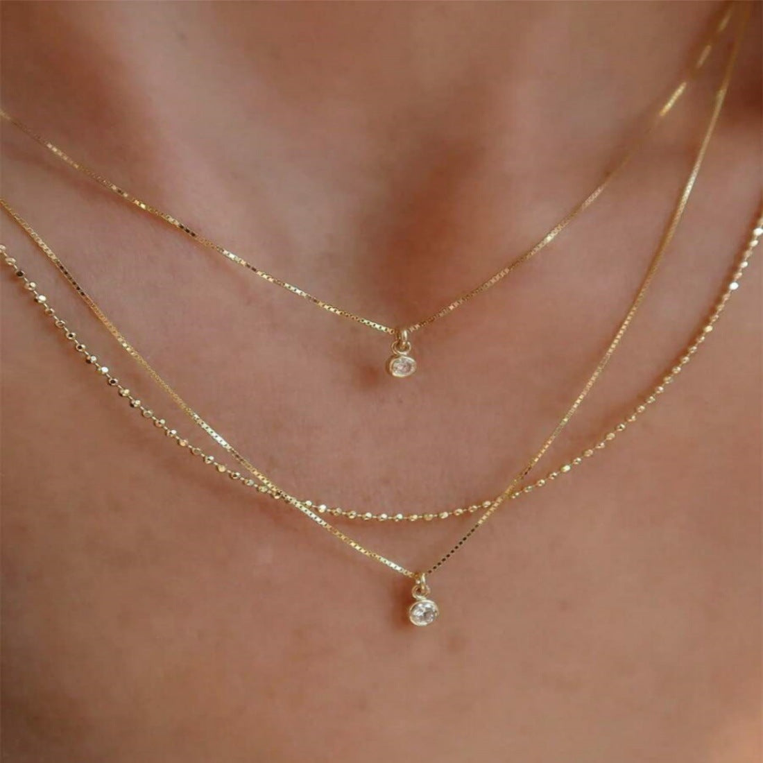 Personality Box Chain Rhinestone Female Simple Necklace