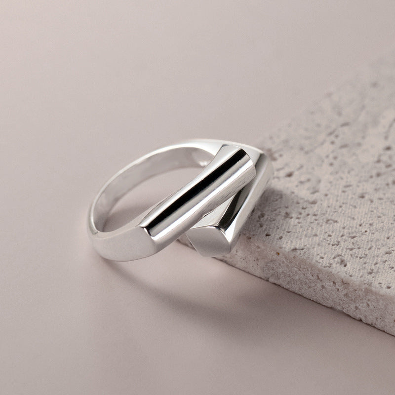 Geometric Staggered Korean Style Personalized Advanced Design Open Adjustable Rings