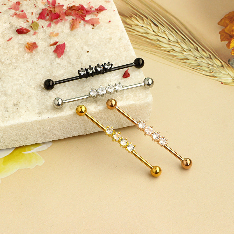 Industrial Barbell Ear External Thread Piercing Bridge Double Straight Rod Stud Earrings