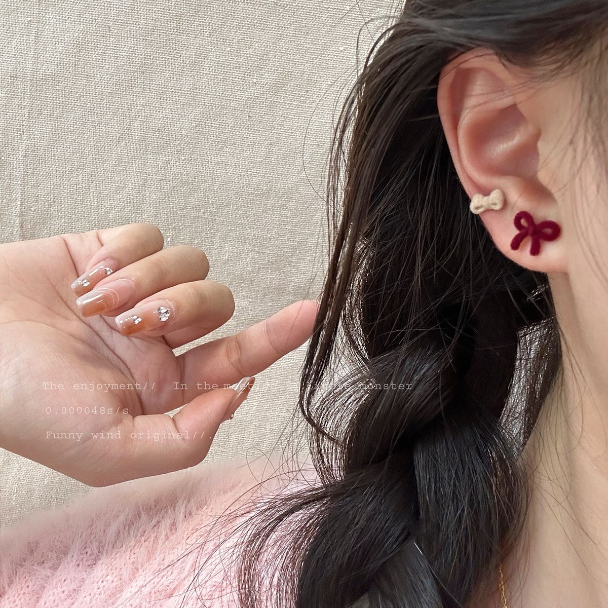 Red Flocking Cute Bear Ear Suit Earrings