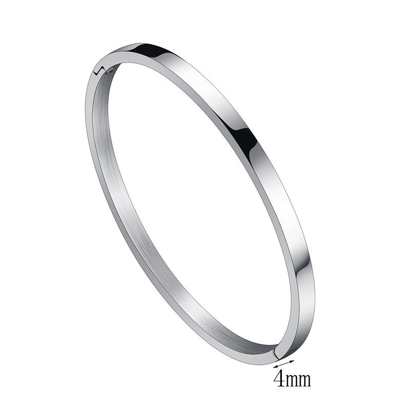 Women's & Men's Glossy Titanium Steel Couples Openings Stainless Simple Bracelets