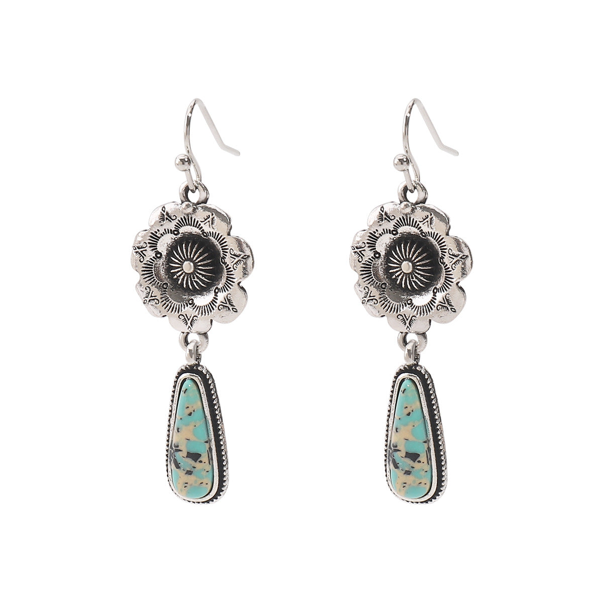 Artistic Carved Antique Sier Bohemian Ethnic Style Earrings