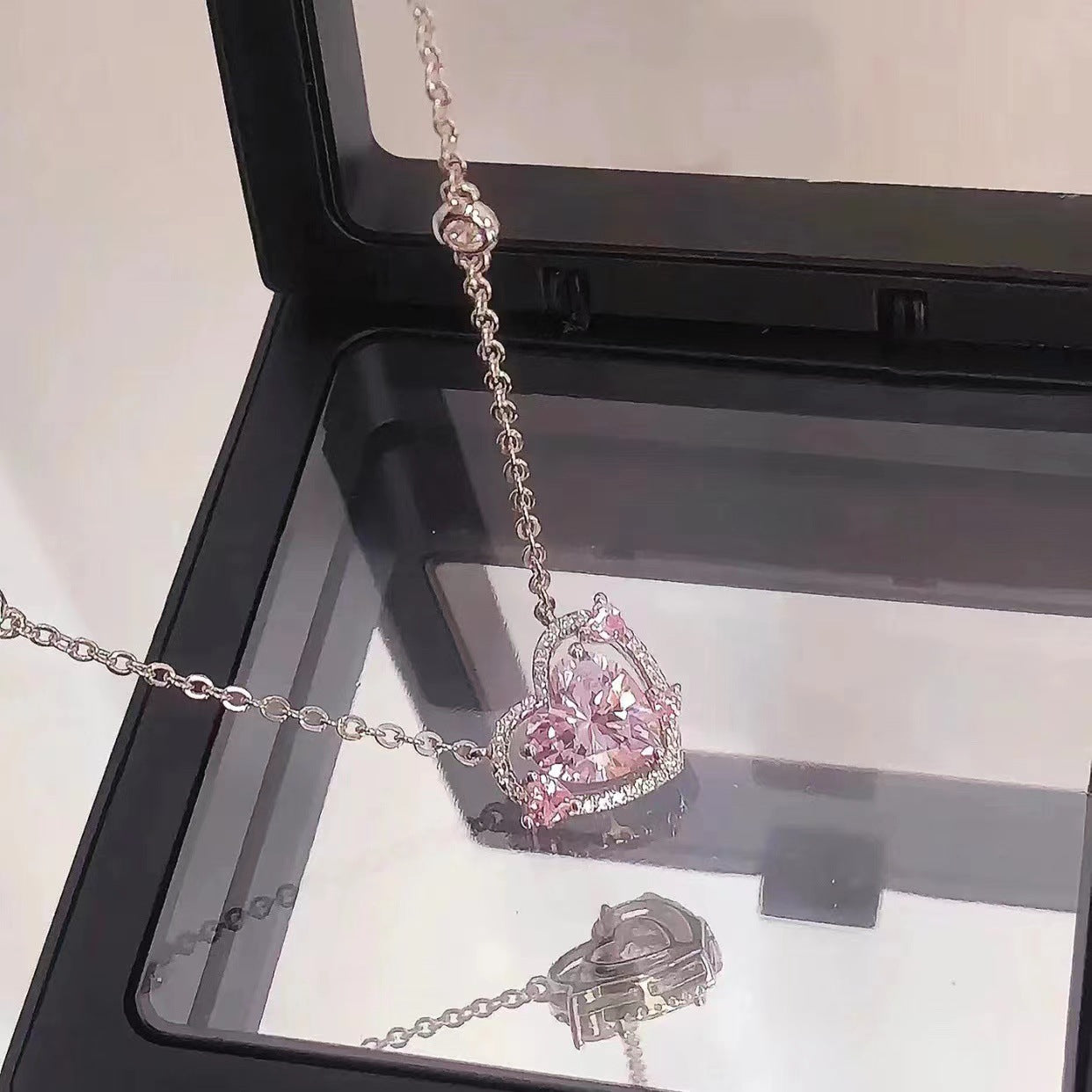 Women's Honor Coffee Guardian Hearts Pink Diamond Necklace